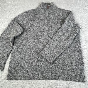 J. Crew 100% Lambswool Sweater Mens Large Gray Marled 1/4 Zip High Neck Knit